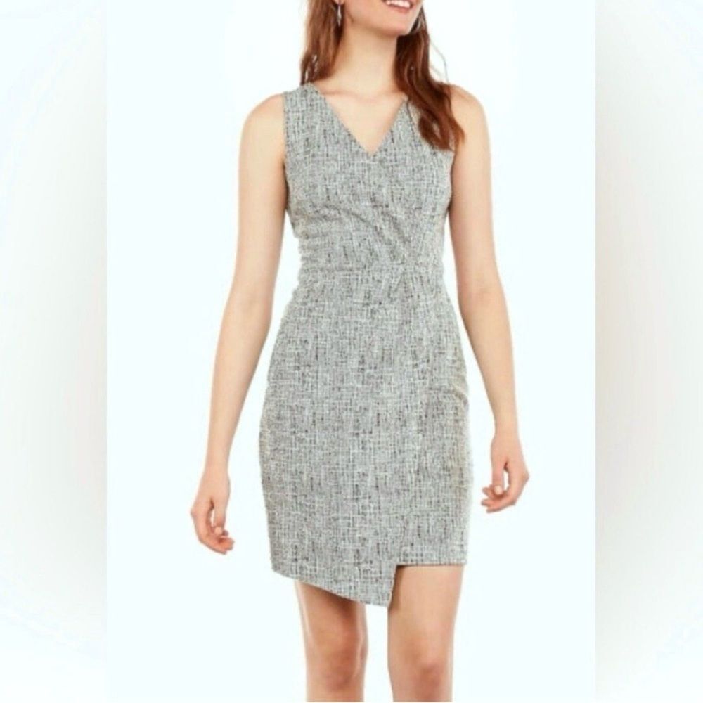 NWT Express Tweed Faux Wrap Dress in Black & White Size M